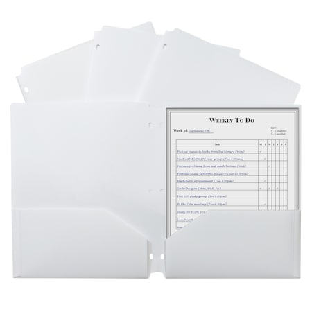 C-Line Products TwoPocket Heavyweight Poly Portfolio Folder with ThreeHole Punch, White, 25PK 33937-BX